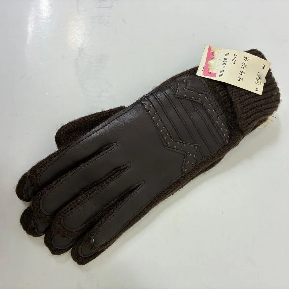 VTG Sears Ladies Driving Gloves Brown Knit & Vinyl Deadstock